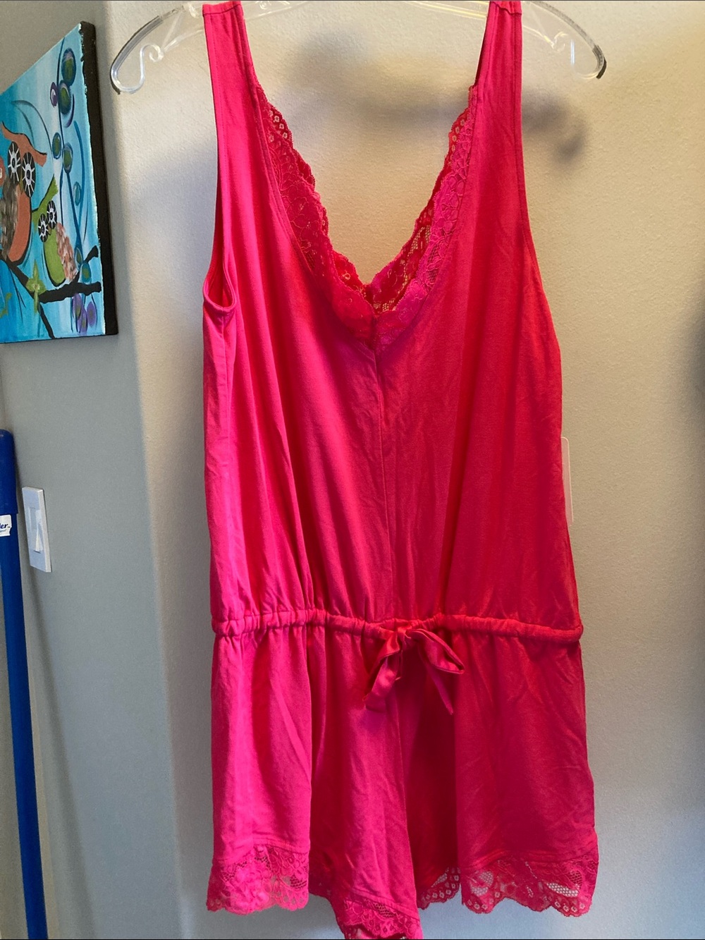 PJ Salvage Hot Pink Lace-Trim Sleep Romper